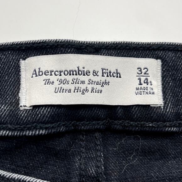 Abercrombie The '90s Slim Straight Ultra High Rise Jeans Black Denim Size 32 14S - Picture 8 of 14